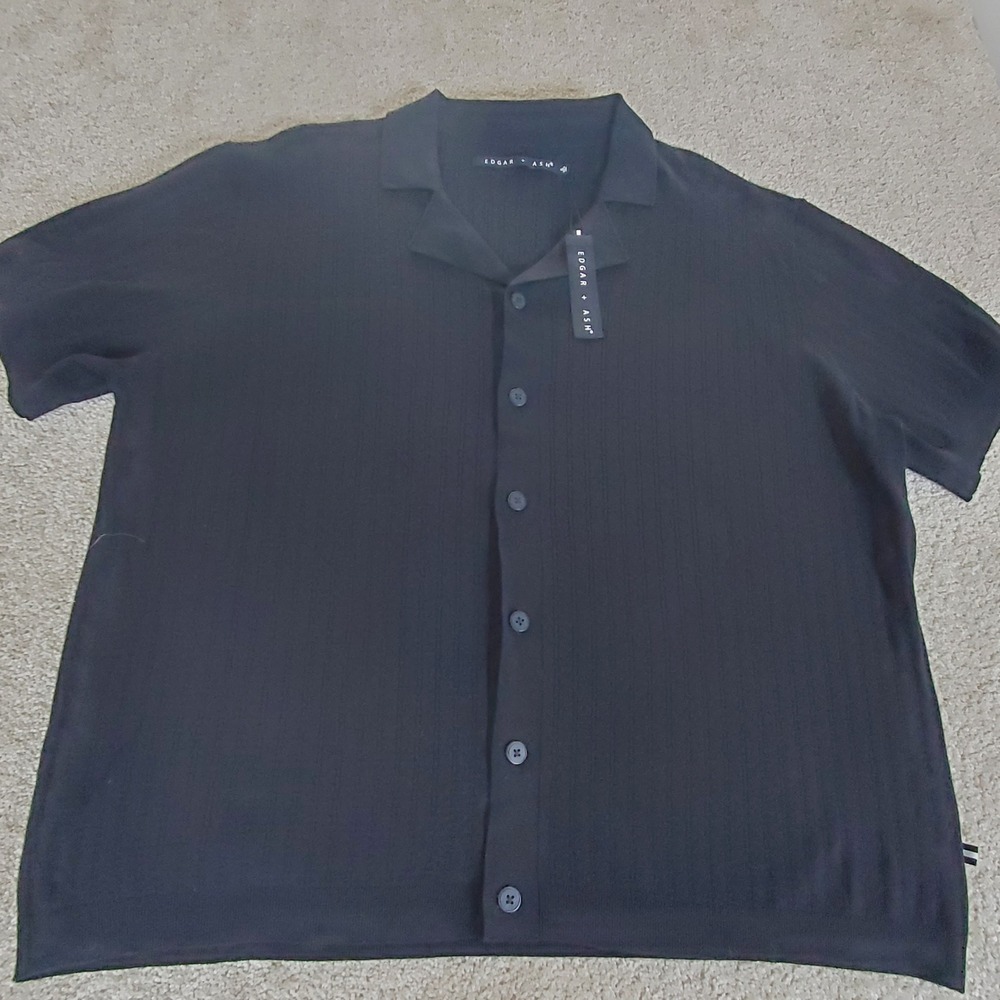 Edgar + Ash Button Down Shirt Men's XL Black Short Sleeve Knit Camp Shirt NWTG